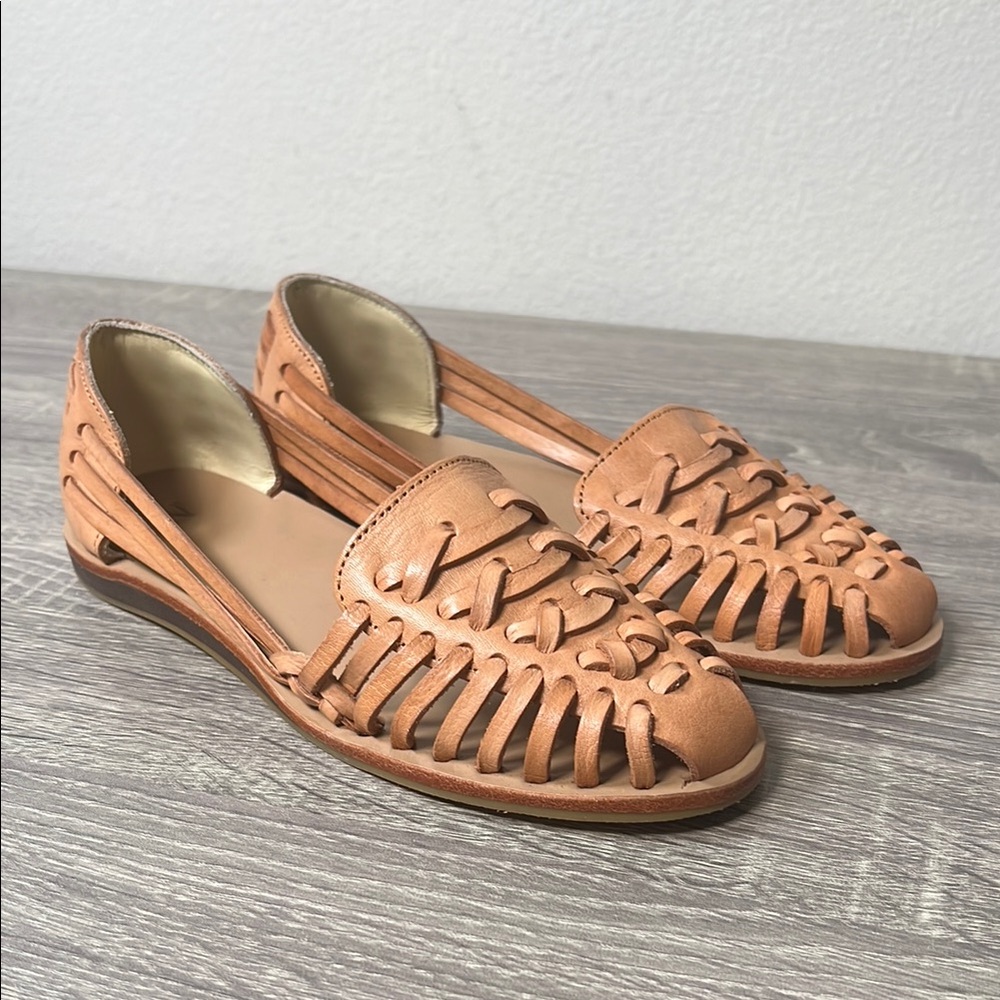 Women's Tan Leather Huarache Flats
